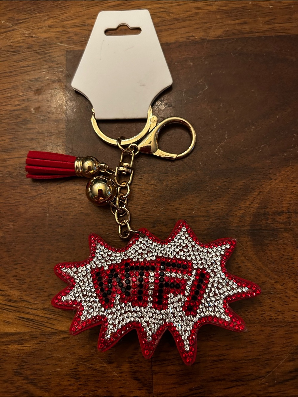 Fashion Jewelry Red and Silver 'WTF?' Crystal Starburst Keychain & Bag Charm NWT